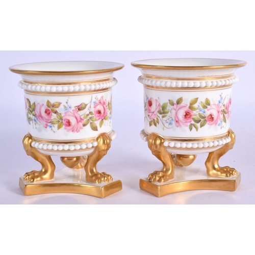 192 - Royal Worcester fine pair of vase in 18th century Worcester style each three lions feet painted with... 