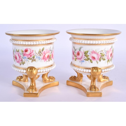 192 - Royal Worcester fine pair of vase in 18th century Worcester style each three lions feet painted with... 