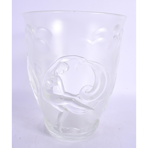 2 - AN ART DECO FRENCH VERLYS GLASS VASE decorated with figures. 21 cm x 15 cm.