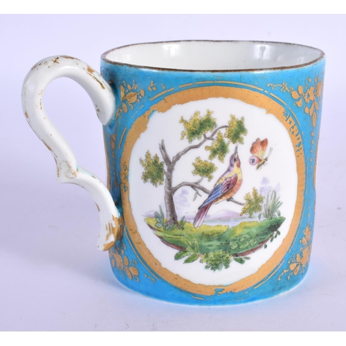 200 - Late 18th/early 19th c. Sevres mug, painted with three oval panels of birds in a landscape. 7.5cm hi... 