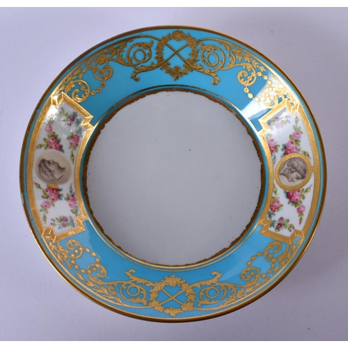 202 - Late 18th / early 19th century Sevres style saucer, ornately gilded with portrait heads surrounded b... 