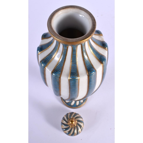 206 - Sevres style 19th c. porcelain vase and cover each of spiral moulded shape, painted in turquoise and... 