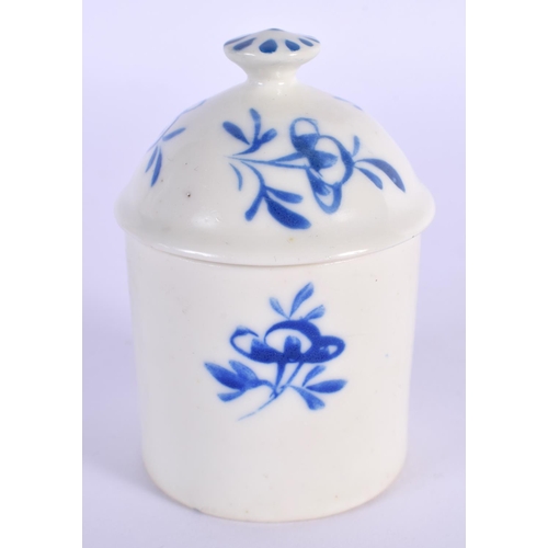 209 - 18th c. Mennecy pommade pot and cover painted with blue flowers. 7.5cm high.