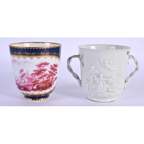 210 - 18th c. Doccia twin handled chocolate cup decorated with Venus and apollo within landscapes and an 1... 