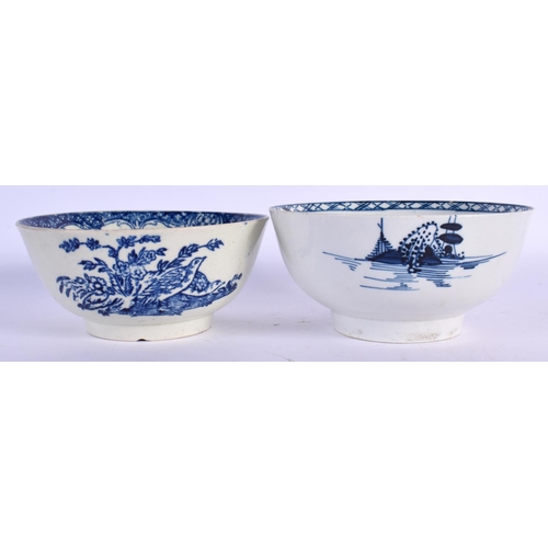 215 - 18th c. Chaffers Liverpool bowl painted with the Long Bridge pattern and Liverpool bowl printed with... 