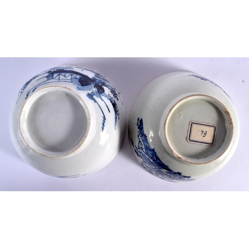 215 - 18th c. Chaffers Liverpool bowl painted with the Long Bridge pattern and Liverpool bowl printed with... 