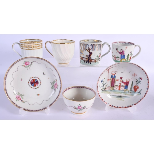 217 - 18th c. New Hall coffee cup and saucer painted with oriental figures, another teabowl and saucer wit... 