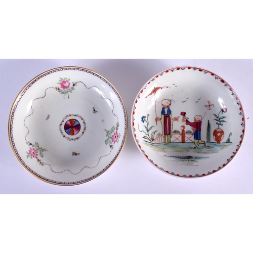 217 - 18th c. New Hall coffee cup and saucer painted with oriental figures, another teabowl and saucer wit... 