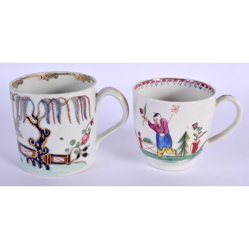 217 - 18th c. New Hall coffee cup and saucer painted with oriental figures, another teabowl and saucer wit... 