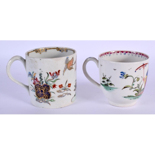 217 - 18th c. New Hall coffee cup and saucer painted with oriental figures, another teabowl and saucer wit... 