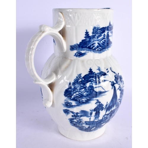 220 - 18th c. Caughley mask jug printed with five chinoiserie landscapes. 19cm high