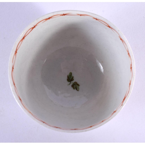 223 - Bristol teabowl and saucer painted with flowers under a red chainlink border