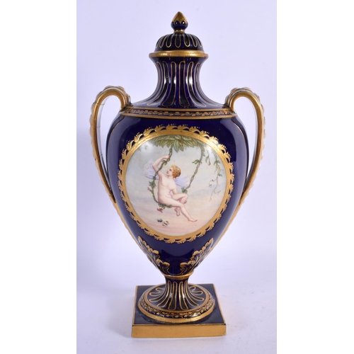 229 - 19th c. Minton vase and cover painted with an unclothed fairy swinging from a vine strongly attribut... 