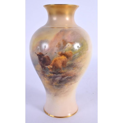 230 - Royal Worcester baluster vase painted with Highland Cattle by H. Stinton, signed, shape 2471, date m... 