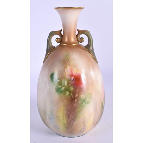 236 - Hadleys Worcester two handled vase painted with Hadley style roses c. 1900 Printed green Hadleys scr... 