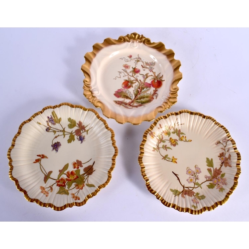 240 - Royal Worcester moulded plate painted with a strawberry plant bearing frit highlighted with raised g... 