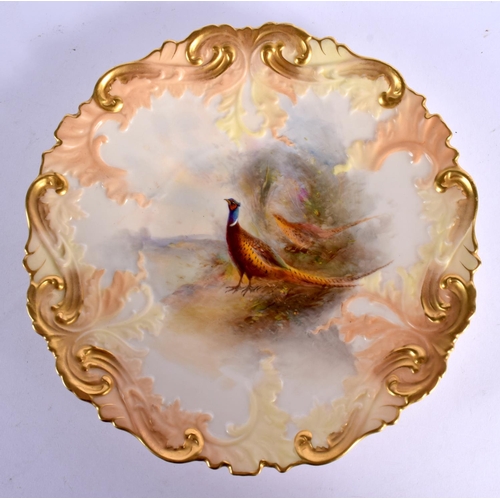 242 - Royal Worcester moulded plate painted with a brace of pheasants by Jas. Stinton date mark 1909. 21.5... 