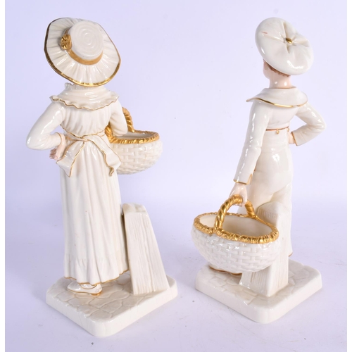 260 - Royal Worcester Hadley style figure of a boy and girl with a basket in white and gold, shape 893, da... 