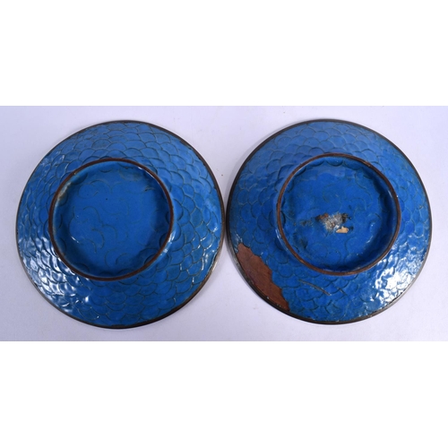 273 - A PAIR OF 19TH CENTURY JAPANESE MEIJI PERIOD CLOISONNE ENAMEL DISHES decorated with birds. 16.5 cm d... 