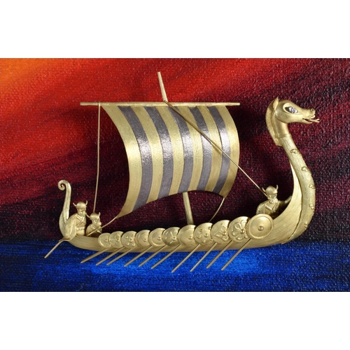 277 - A 1970S GOLD AND DIAMOND PLAQUE OF THE VIKING BOAT  by William Tolliday for Garrard. 30 cm x  28 cm.