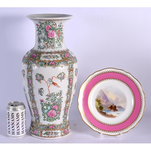 278 - A MODERN CHINESE FAMILLE ROSE VASE and an Early 19th century plate. Vase 43 cm high. (2)