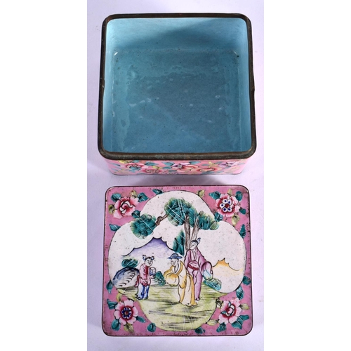 282 - A 19TH CENTURY CHINESE CANTON ENAMEL BOX AND COVER Late Qing. 9.5 cm square.