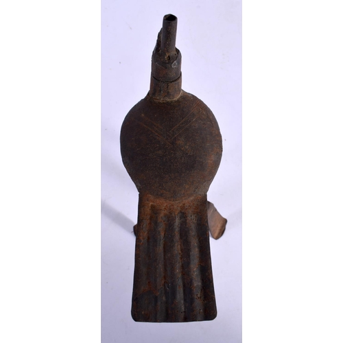 293 - AN EARLY CONTINENTAL SHEET METAL BIRD OIL LAMP. 25 cm high.