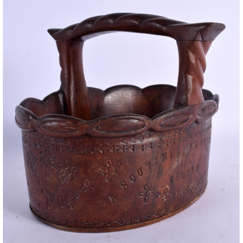 306 - A RARE PITCAIRN ISLANDS CARVED WOOD BASKET by Jacob Warren. 17 cm x 15 cm.