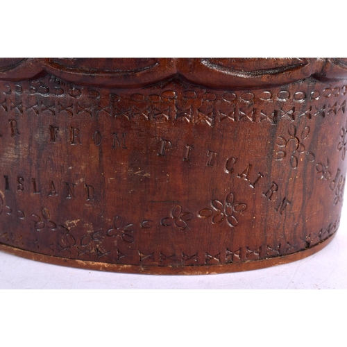 306 - A RARE PITCAIRN ISLANDS CARVED WOOD BASKET by Jacob Warren. 17 cm x 15 cm.