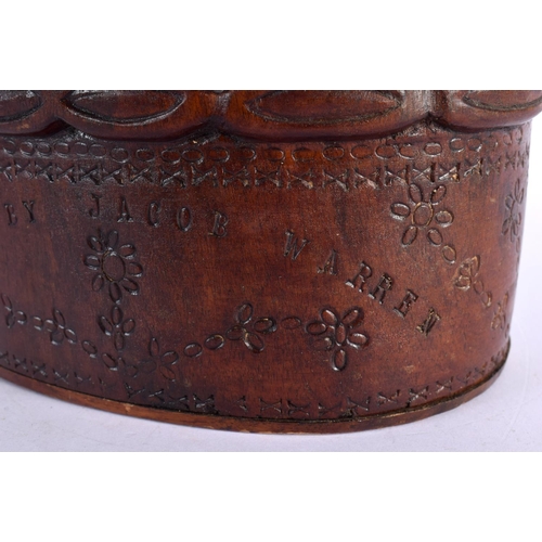 306 - A RARE PITCAIRN ISLANDS CARVED WOOD BASKET by Jacob Warren. 17 cm x 15 cm.