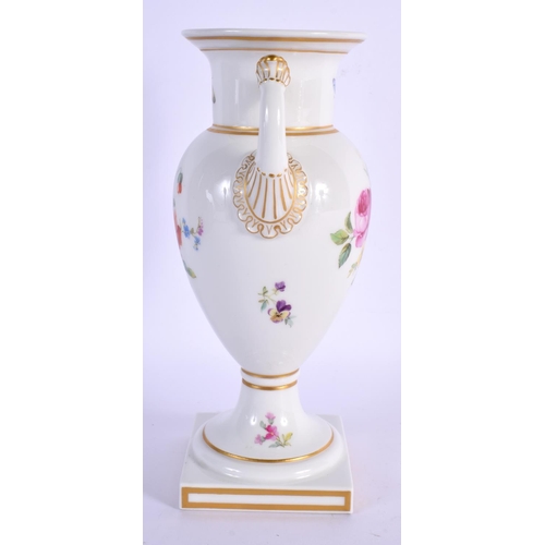 31 - A FINE KPM BERLIN TWIN HANDLED PORCELAIN VASE painted with flowers and insects. 21 cm high.