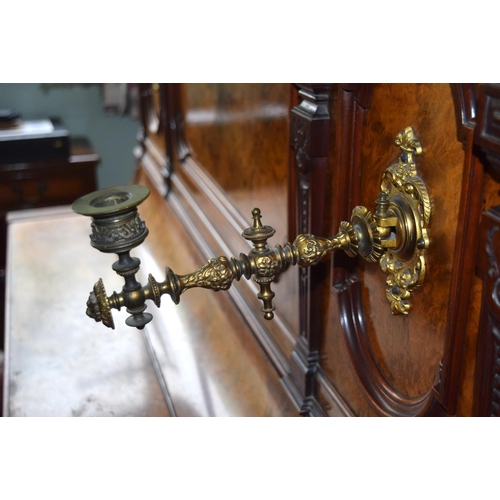 312 - A FINE ANTIQUE BURR WALNUT VOGEL PIANO with brass candle sconces. Note: The piano is kept off site, ... 