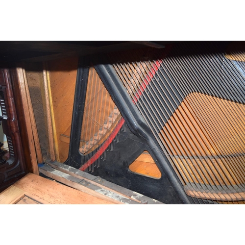 312 - A FINE ANTIQUE BURR WALNUT VOGEL PIANO with brass candle sconces. Note: The piano is kept off site, ... 