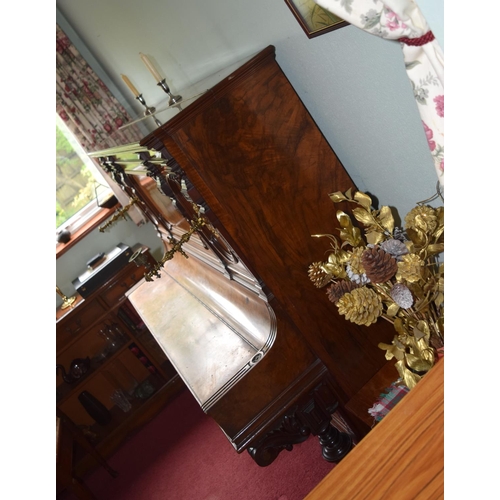 312 - A FINE ANTIQUE BURR WALNUT VOGEL PIANO with brass candle sconces. Note: The piano is kept off site, ... 