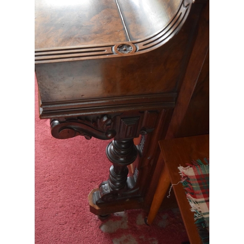 312 - A FINE ANTIQUE BURR WALNUT VOGEL PIANO with brass candle sconces. Note: The piano is kept off site, ... 