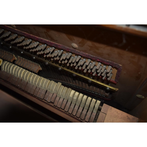 312 - A FINE ANTIQUE BURR WALNUT VOGEL PIANO with brass candle sconces. Note: The piano is kept off site, ... 