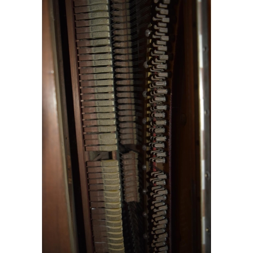 312 - A FINE ANTIQUE BURR WALNUT VOGEL PIANO with brass candle sconces. Note: The piano is kept off site, ... 