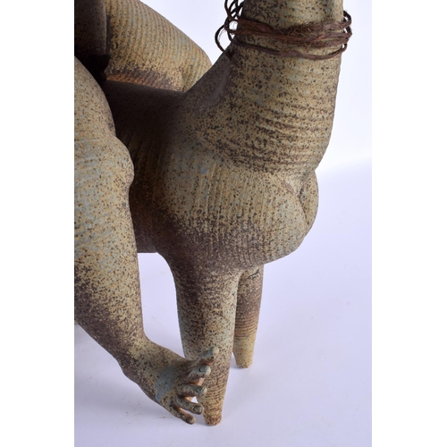 313 - A RARE LARGE 1980S STUDIO POTTERY STONEWARE FIGURE by Ramsey, modelled as a figure upon horse. 70 cm... 