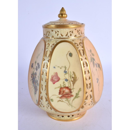 322 - AN ANTIQUE BLUSH IVORY POT POURRI AND COVER painted with flowers. 16 cm high.