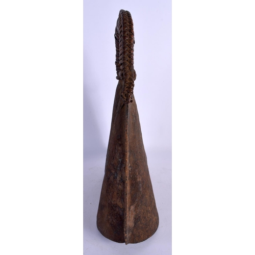 326 - AN UNUSUAL TRIBAL IRON BELL. 32 cm x 24 cm.