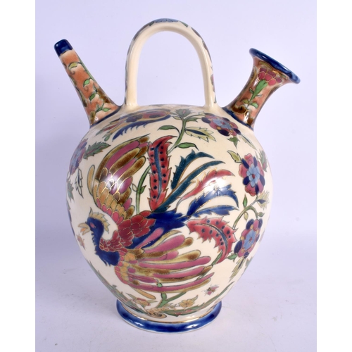 330 - A RARE HUNGARIAN ZSOLNAY PECS PUZZLE JUG TYPE EWER. 26 cm x 14 cm.