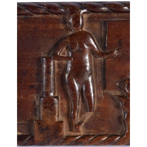 339 - AN 18TH/19TH CENTURY EUROPEAN CARVED FRUITWOOD PANEL depicting figures within an interior. 40 cm x 1... 