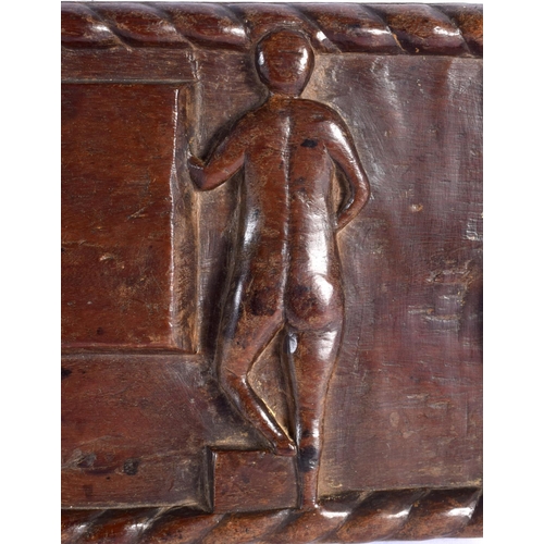 339 - AN 18TH/19TH CENTURY EUROPEAN CARVED FRUITWOOD PANEL depicting figures within an interior. 40 cm x 1... 