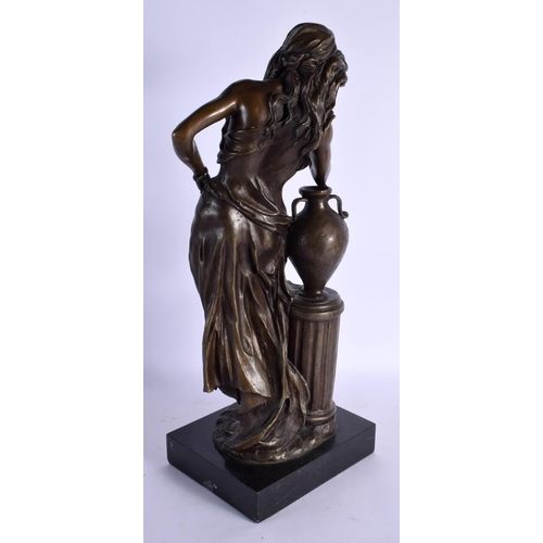 359 - A LARGE CLASSICAL BRONZE SCULPTURE OF A FEMALE modelled leaning upon a column. 50 cm high.