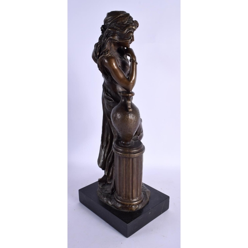 359 - A LARGE CLASSICAL BRONZE SCULPTURE OF A FEMALE modelled leaning upon a column. 50 cm high.