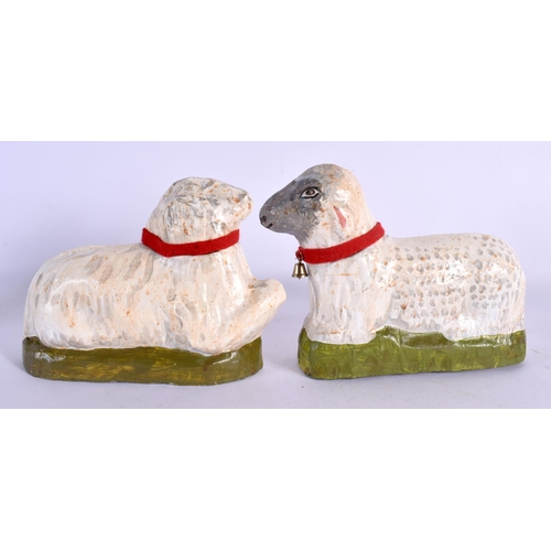 360 - A RARE PAIR OF EARLY 20TH CENTURY CONTINENTAL PAPER MACHE SWEET BOXES AND COVERS in the form of shee... 