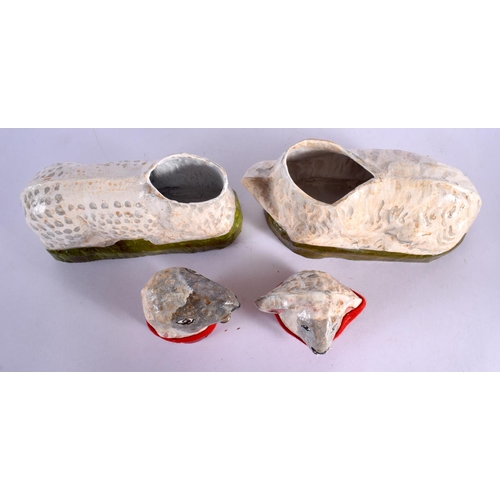 360 - A RARE PAIR OF EARLY 20TH CENTURY CONTINENTAL PAPER MACHE SWEET BOXES AND COVERS in the form of shee... 