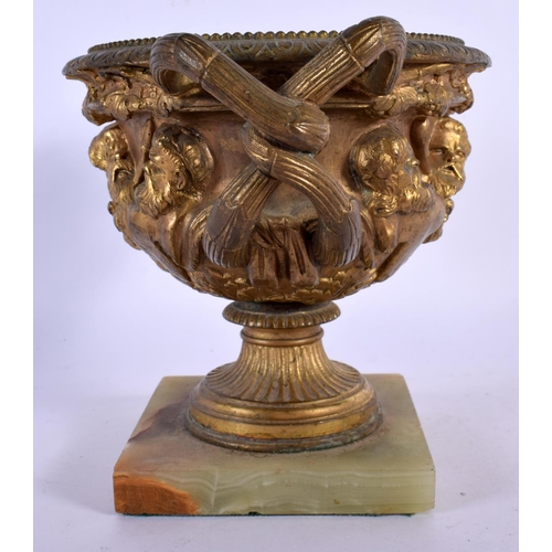 363 - A LARGE 19TH CENTURY EUROPEAN TWIN HANDLED BRONZE URN decorated with classical figures. 18 cm x 15 c... 