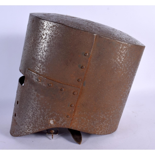 364 - AN UNUSUAL LATE VICTORIAN STEEL HELMET. 28 cm x 21 cm.