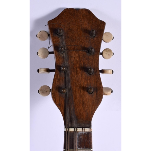 366 - AN ITALIAN NAPOLI TORTOISESHELL INLAID MANDOLIN with bone fittings. 56 cm x 20 cm.